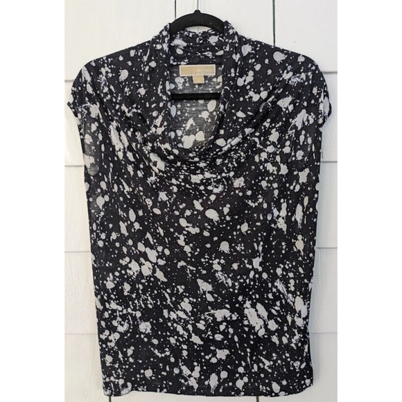 Michael Michael Kors Women's Small Top ~ Splatter Cowl Neck Casual Black White - Picture 2 of 8